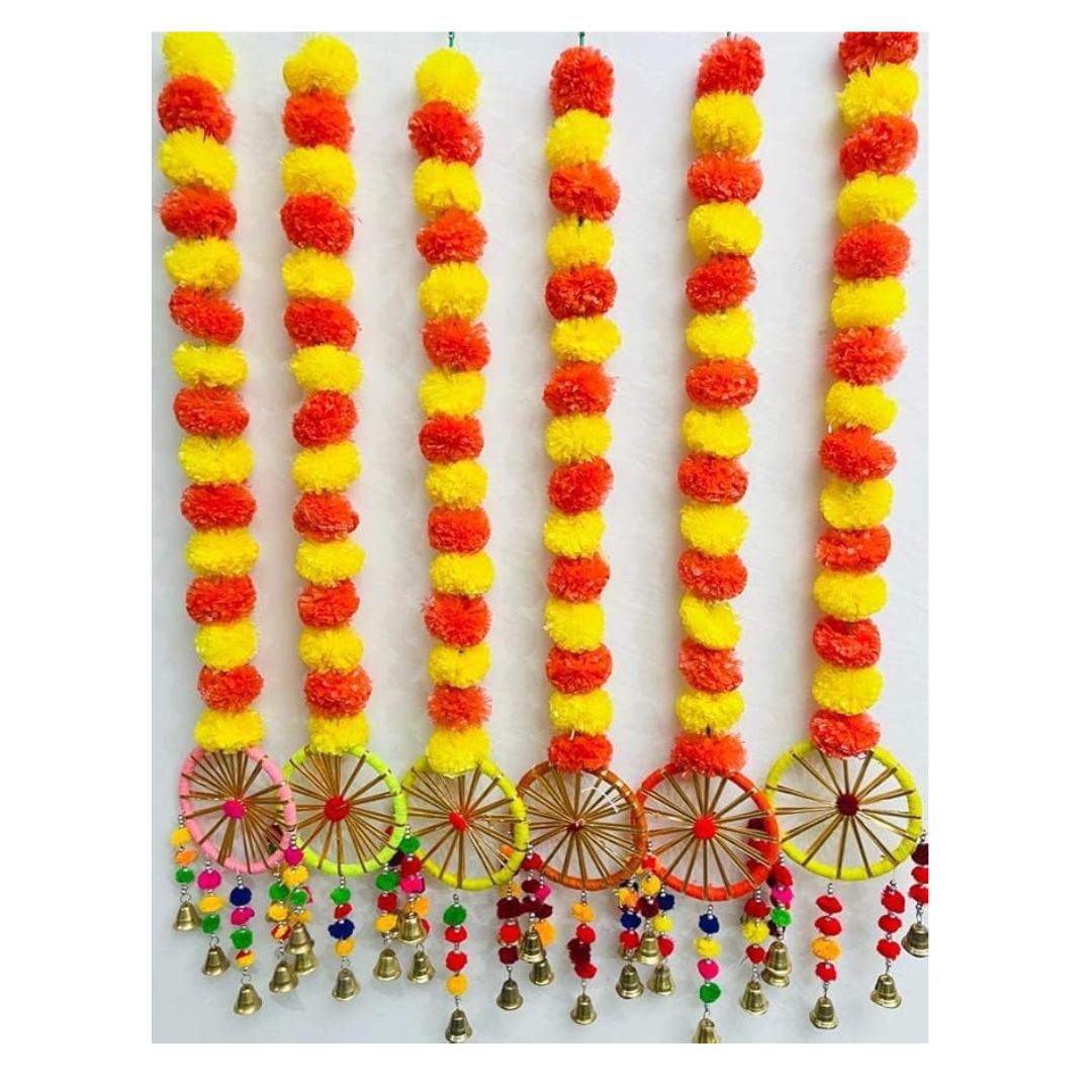 Artificial Marigold Fluffy Flowers Garlands Pack of 5 Y and D Raj Round Mix