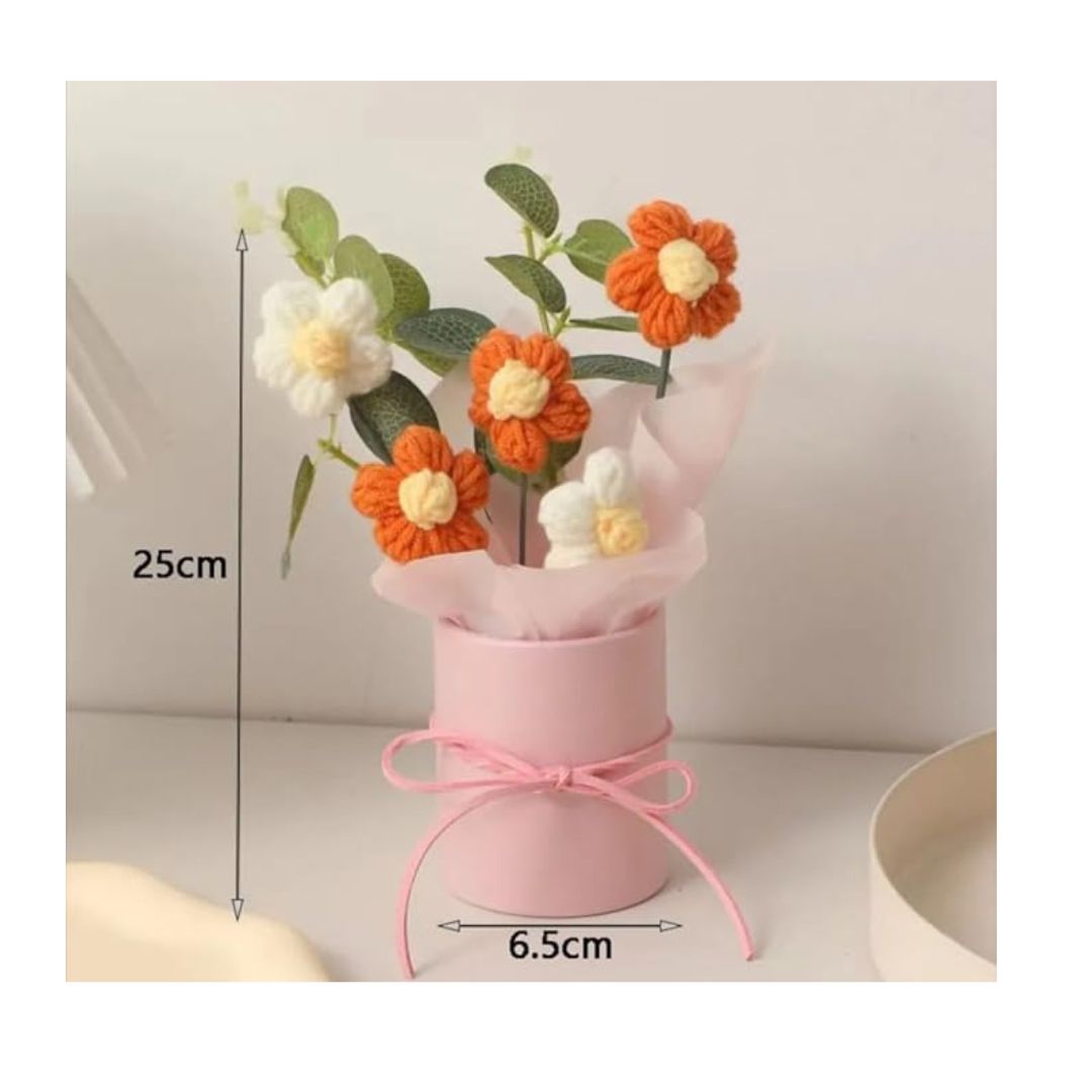 Artificial Crochet Flower Bouquet/Artificial Flowers Bunch Orange Daisy Bouquet