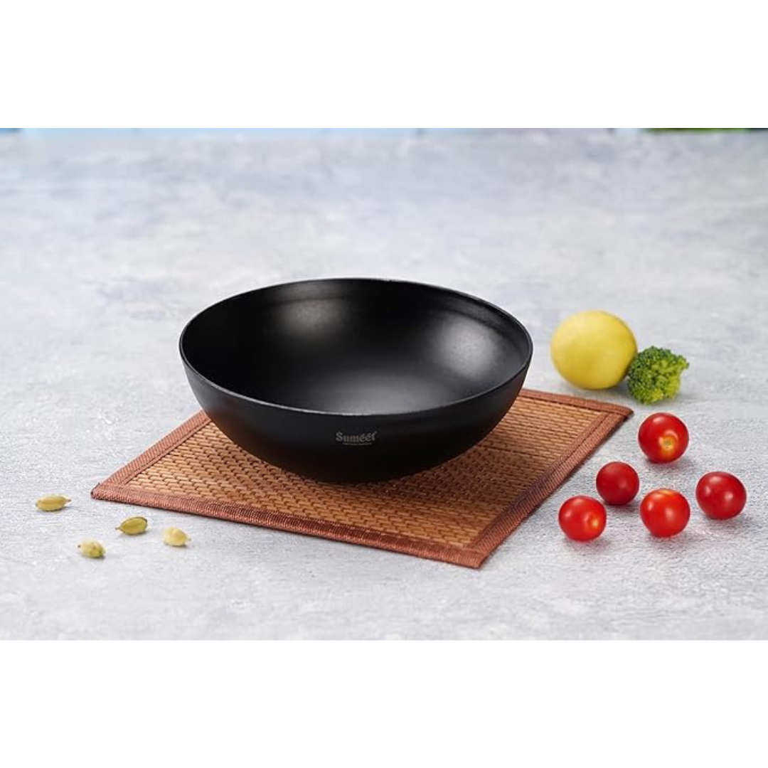 Sumeet Super Smooth Pre Seasoned Carbon Steel (Iron) Deep Tasra 17.3cm 950 ml