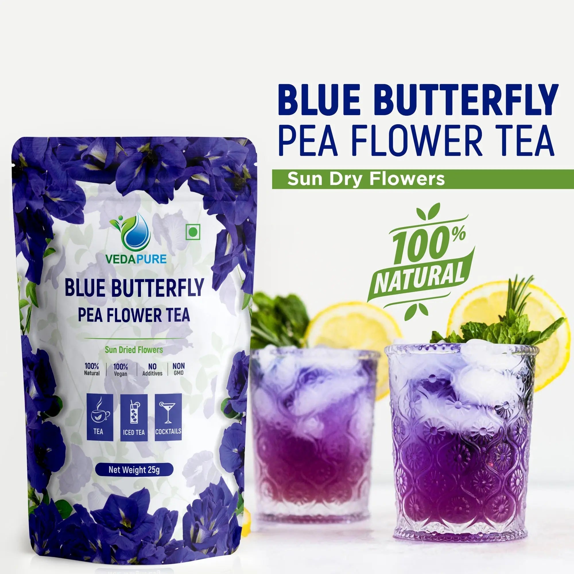 vedapure naturals BLUE Butterfly Pea Flower Tea - 25 gms