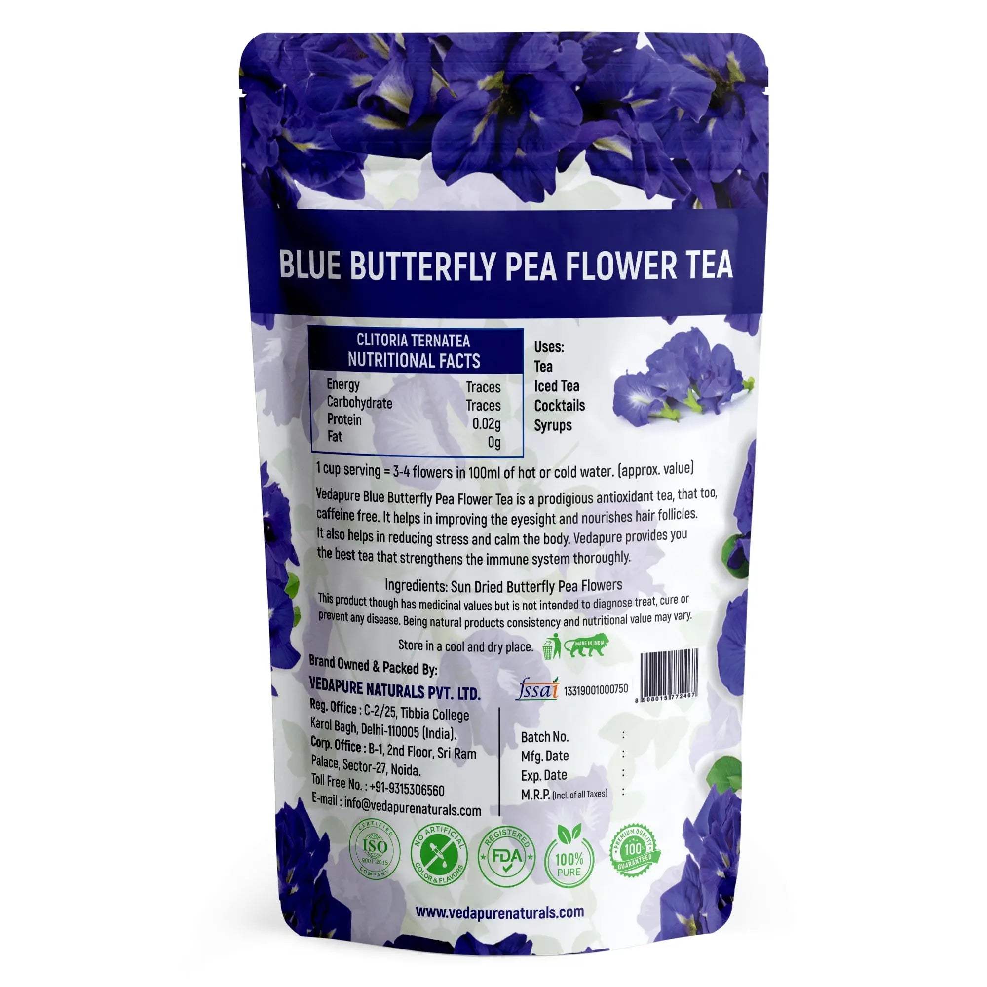 vedapure naturals BLUE Butterfly Pea Flower Tea - 25 gms