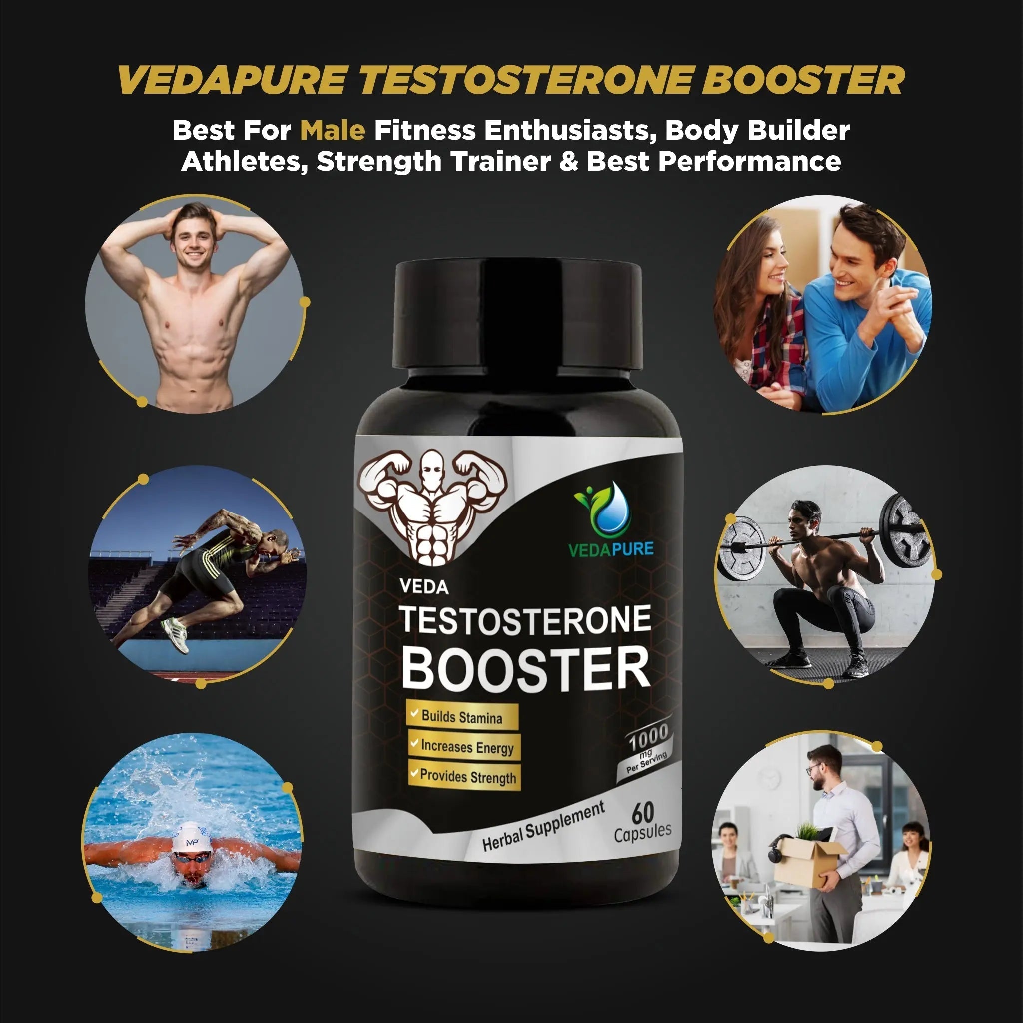 Vedapure Testosterone Booster Tribulus Safed Musli Ashwagandha extracts -60 tabs