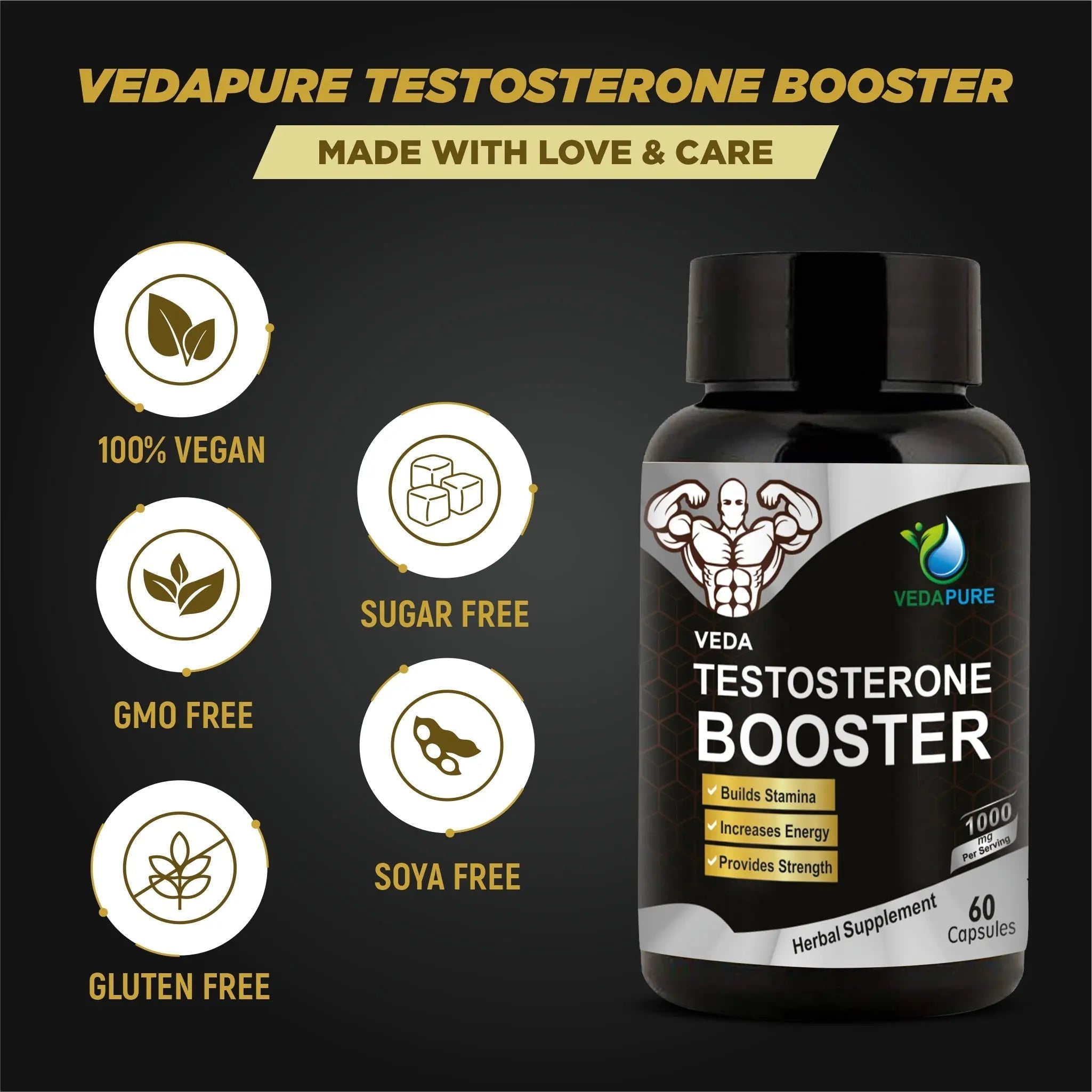 Vedapure Testosterone Booster Tribulus Safed Musli Ashwagandha extracts -60 tabs
