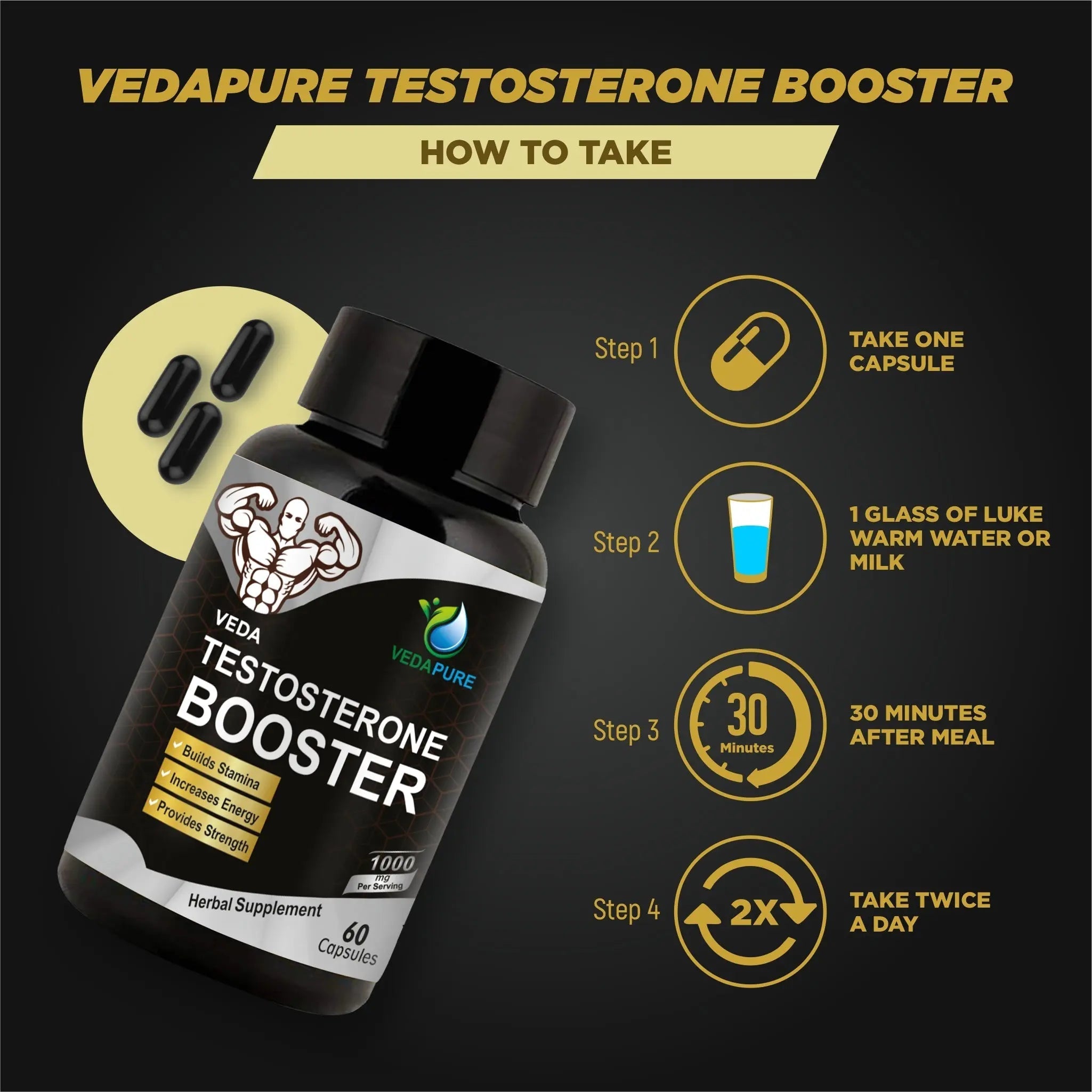 Vedapure Testosterone Booster Tribulus Safed Musli Ashwagandha extracts -60 tabs
