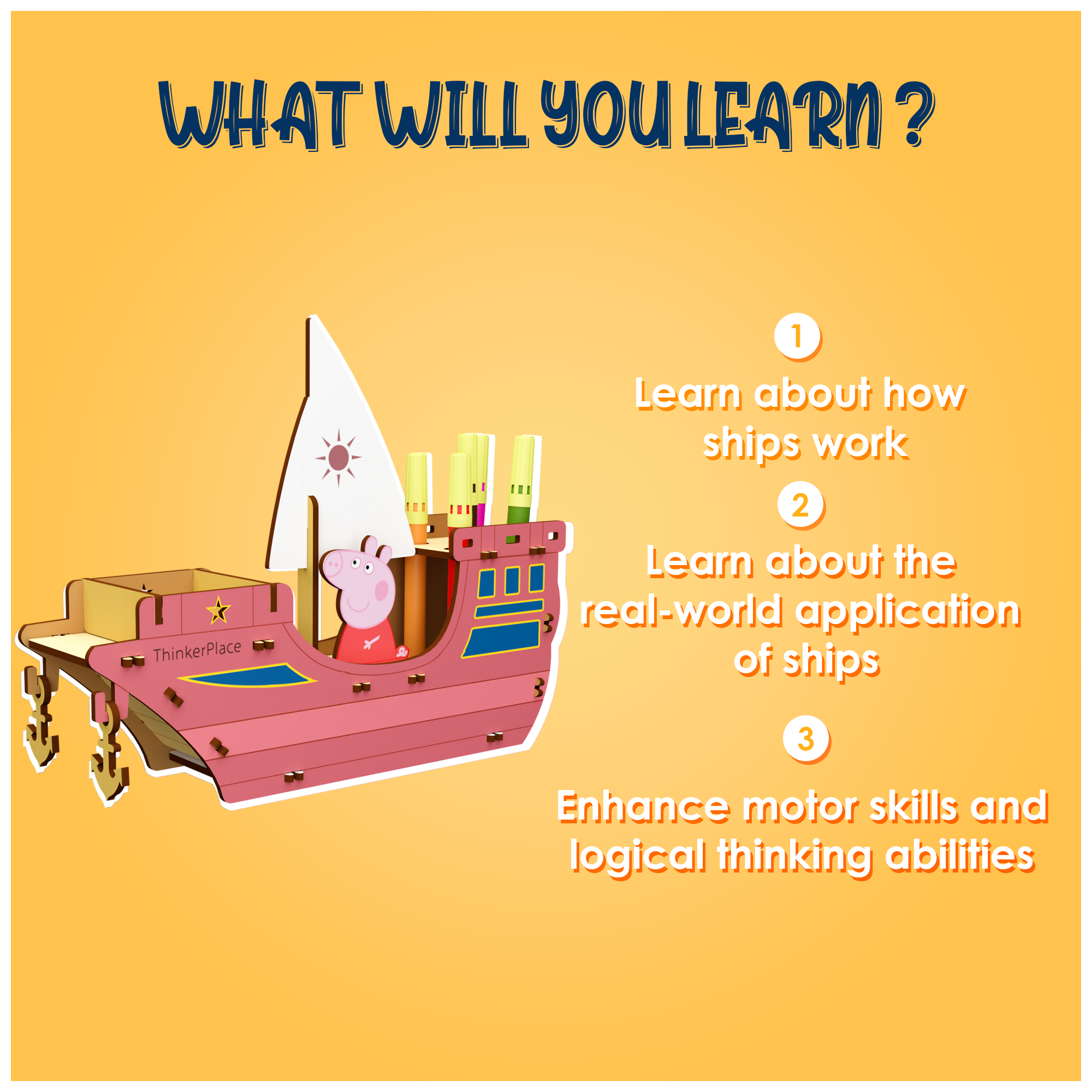 Peppa's DIY Coloring Ship Pen Stand- Learn about Ships