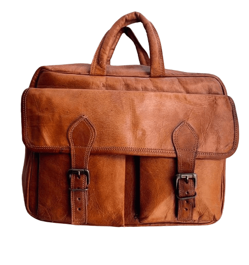 Craftshades – 11*15″ Double Pocket Handcrafted Laptop Messenger Goat Leather Bag | 100% Genuine Leather