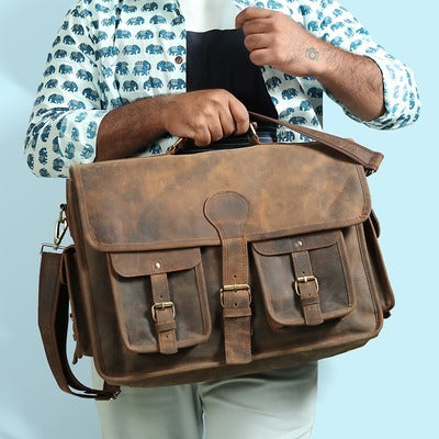CraftShades- 16 Inch buffalo leather Messenger laptop bag| 100% Genuine Leather