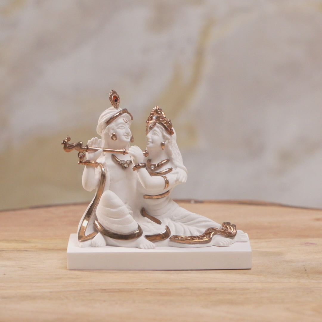 Svastika Luxurious White & Gold  Radha Krishna Murti (3 Inch)