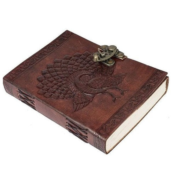 Craftshades – Metal Lock Brown Engraved Peacock Design 7″5 Handcrafted Leather Journal/Diary 200 page | 100% Genuine Leather