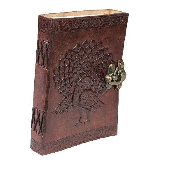 Craftshades – Metal Lock Brown Engraved Peacock Design 7″5 Handcrafted Leather Journal/Diary 200 page | 100% Genuine Leather