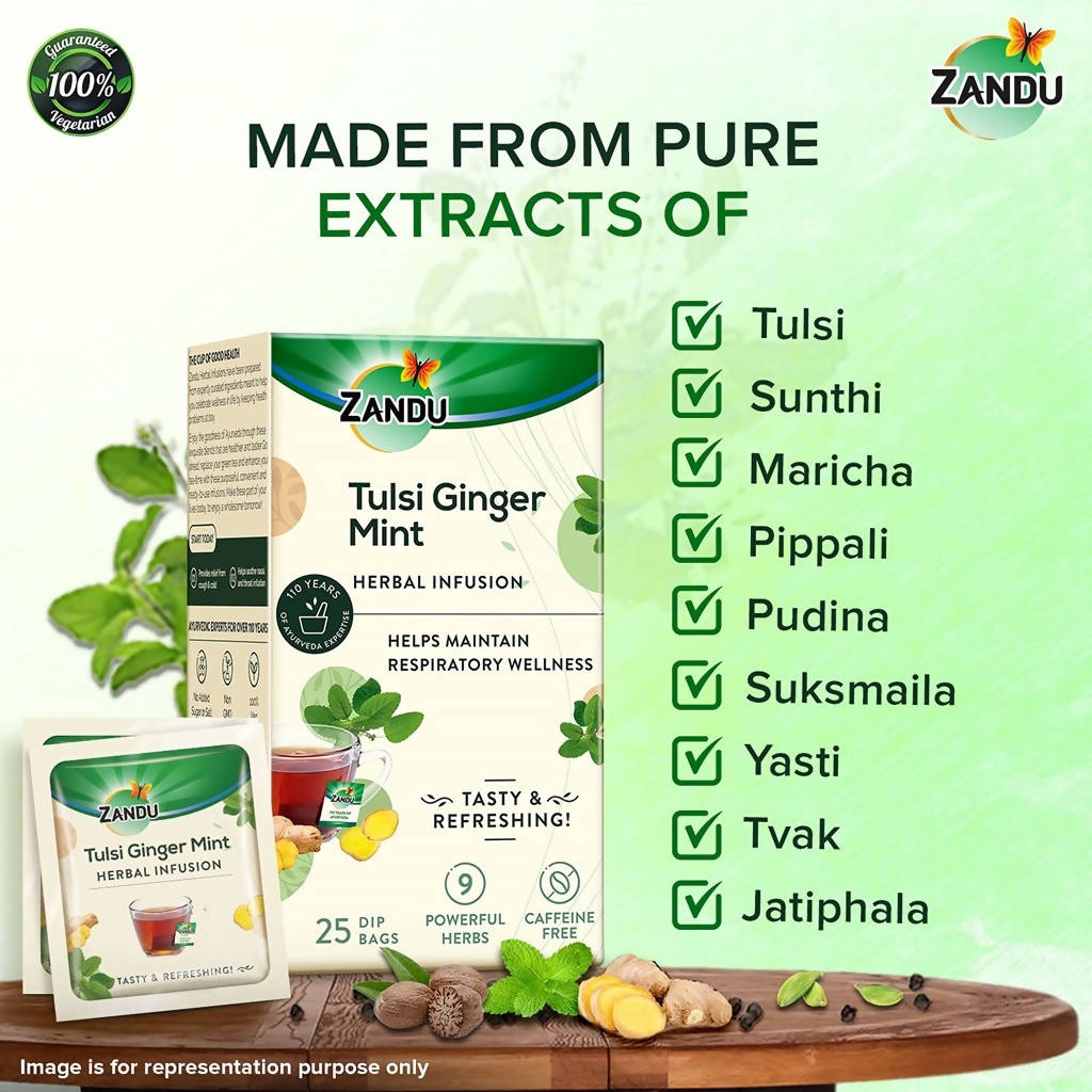 Zandu Tulsi Ginger Mint Herbal Infusion Tea