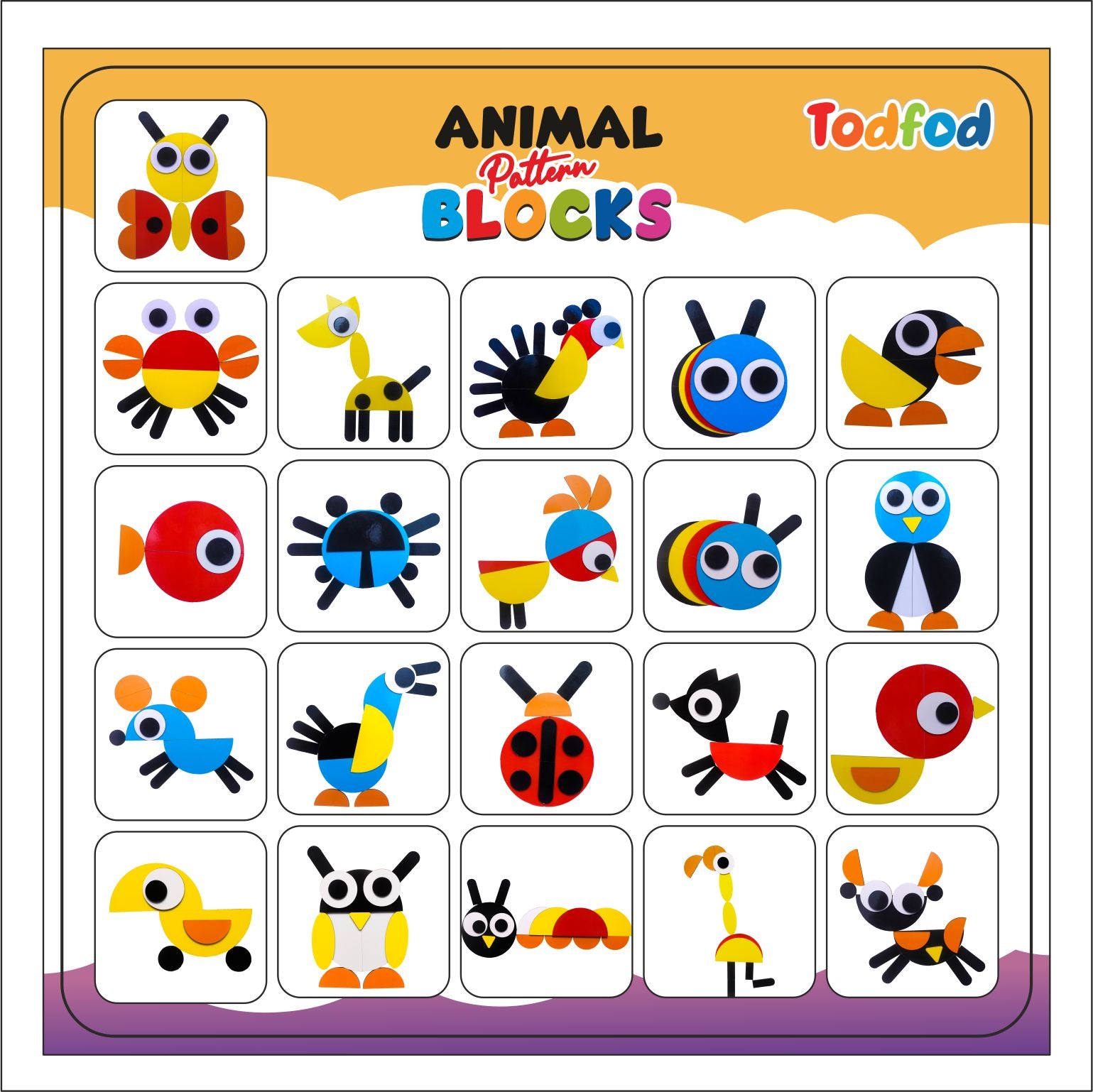 Wooden Animal Puzzle Pattern Blocks Activity Cards