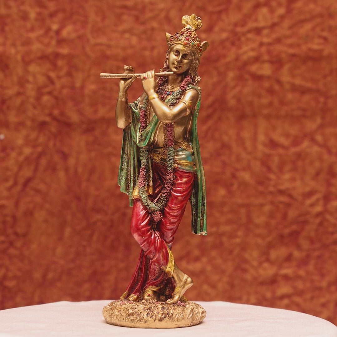 Svastika Krishna Standing Statue Antique Murti (10 Inch)