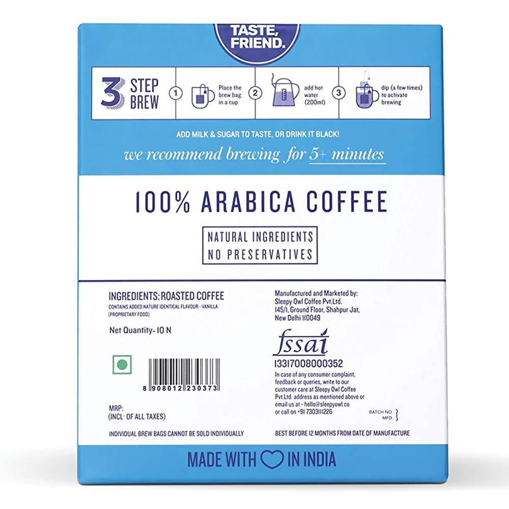 Sleepy Owl French Vanilla Hot Brew Coffee Bags - 10 Bags