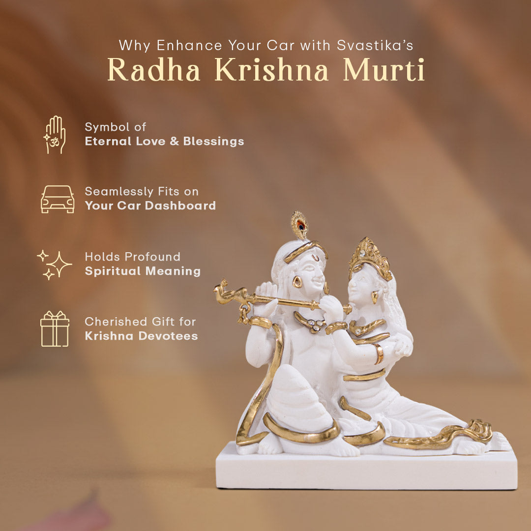 Svastika Luxurious White & Gold  Radha Krishna Murti (3 Inch)
