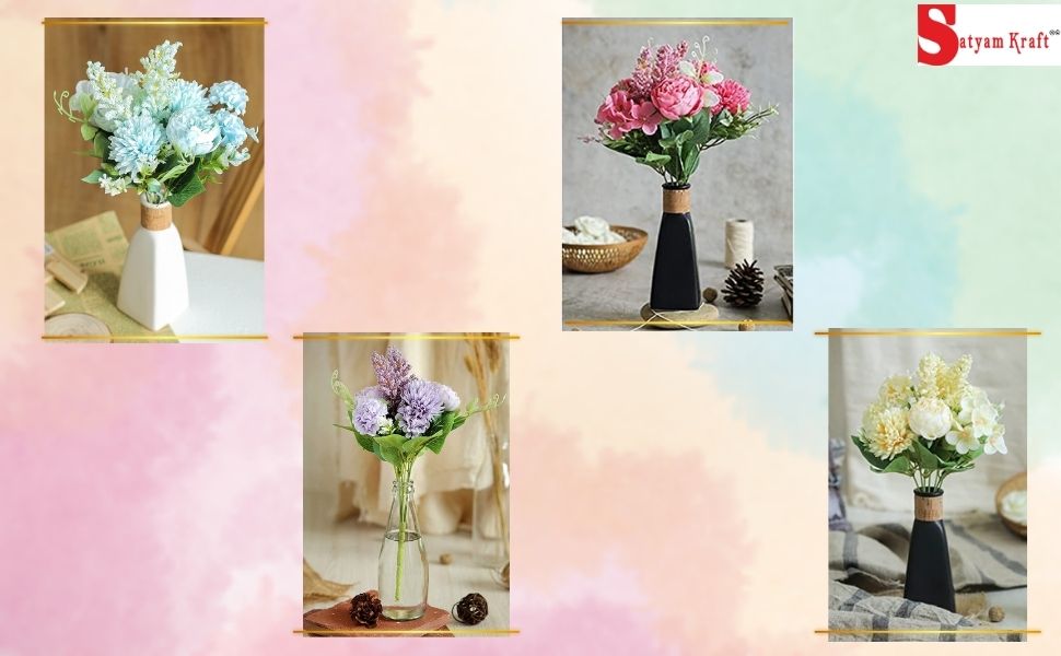 Artificial Multiflora Fake Flowers Bunch Decorative Items Without Vase Pot Purple