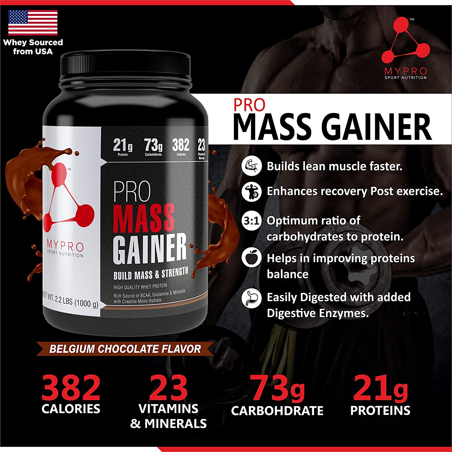 My Pro Sport Nutrition High Protein Pro Mass Gainer Supplement Powder-33 Scoops
