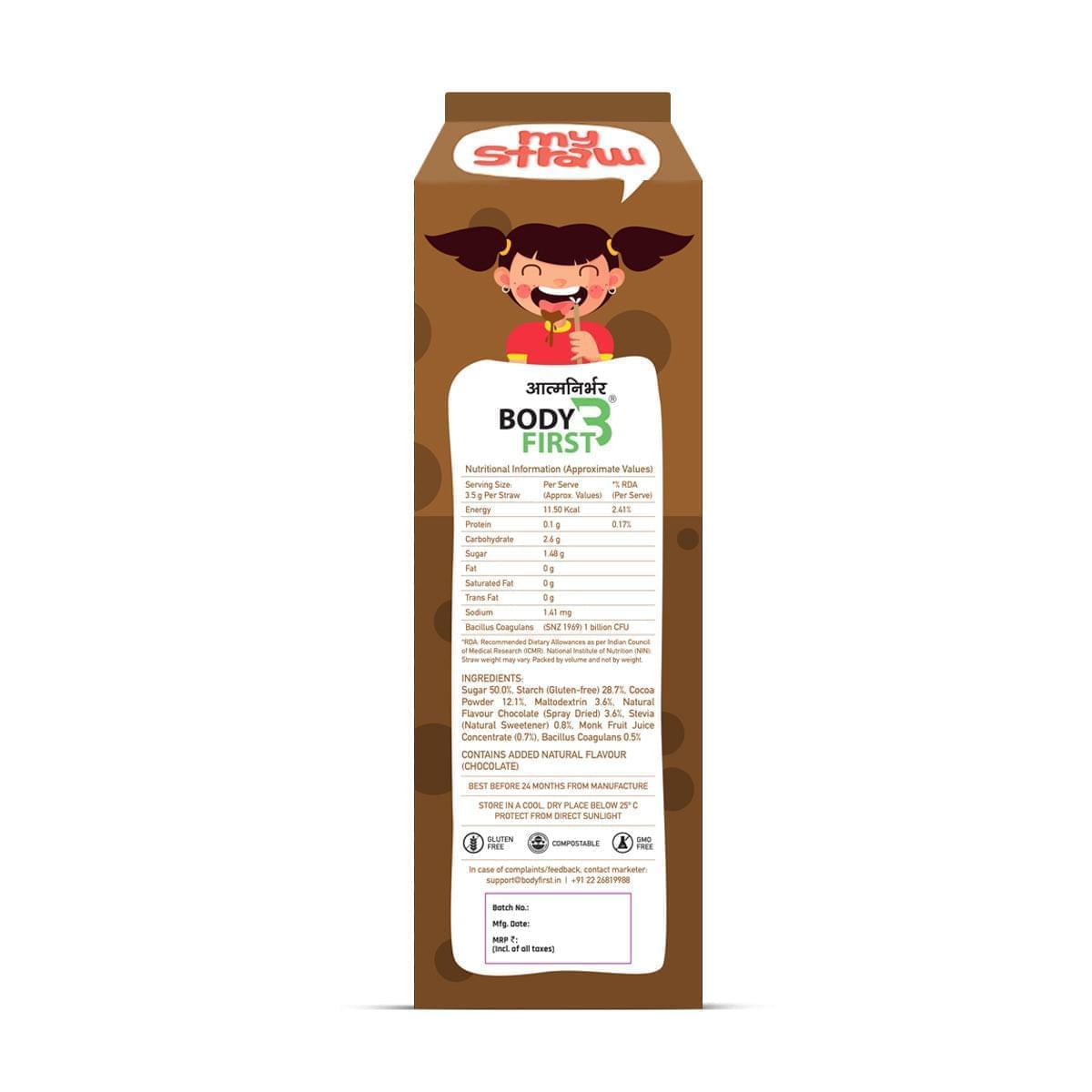 Body first My Straw Probiotic Flavoured Straws with Bacillus Coagulans for Gut Health - 30 Straws