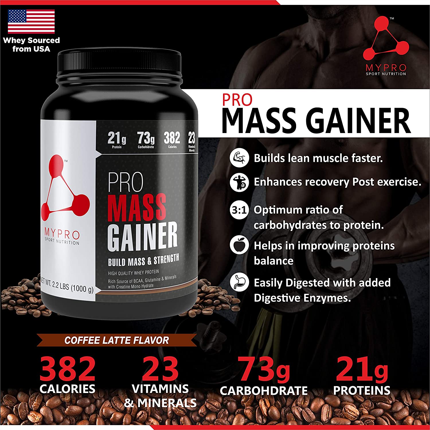 My Pro Sport Nutrition High Protein Pro Mass Gainer Supplement Powder-33 Scoops