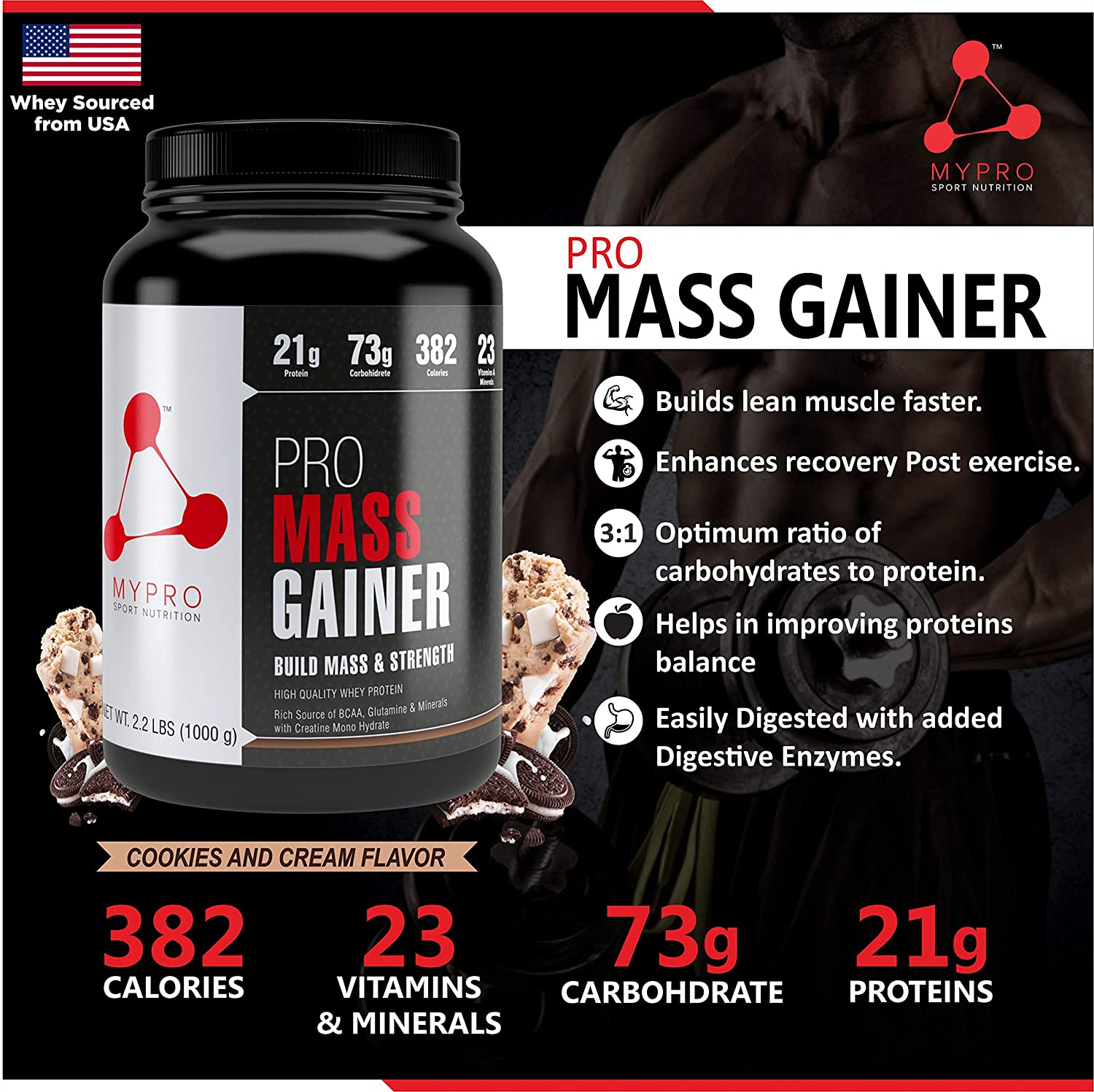 My Pro Sport Nutrition High Protein Pro Mass Gainer Supplement Powder-33 Scoops