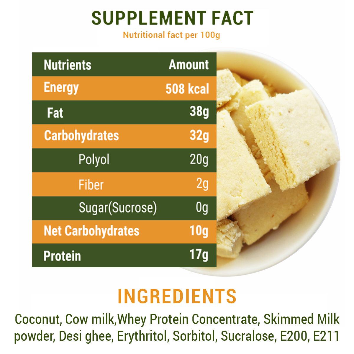 Diabexy NutroActive Desi Ghee Keto Coconut Barfi, Sugar Free Low Carb Sweets - 200 gms