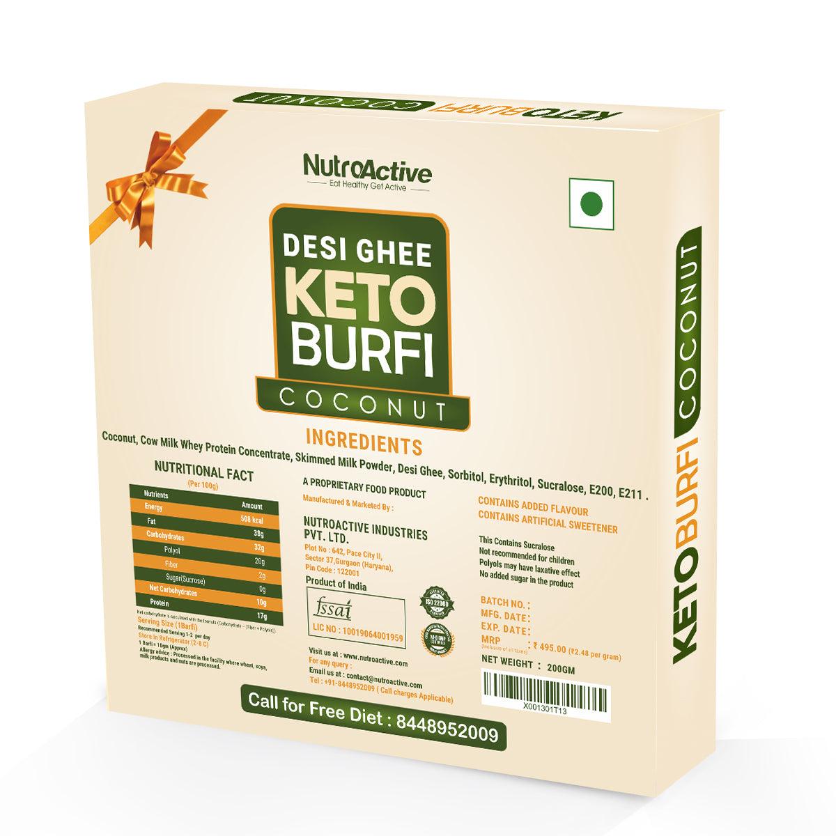 Diabexy NutroActive Desi Ghee Keto Coconut Barfi, Sugar Free Low Carb Sweets - 200 gms