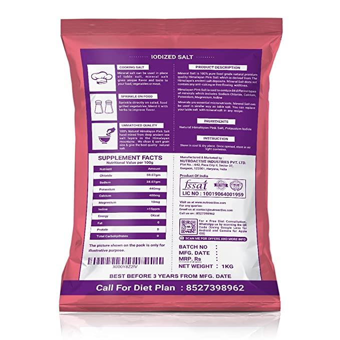 Diabexy NutroActive MineralSalt Iodized Himalayan Pink Rock Salt Extra Fine Grain - 1 kg