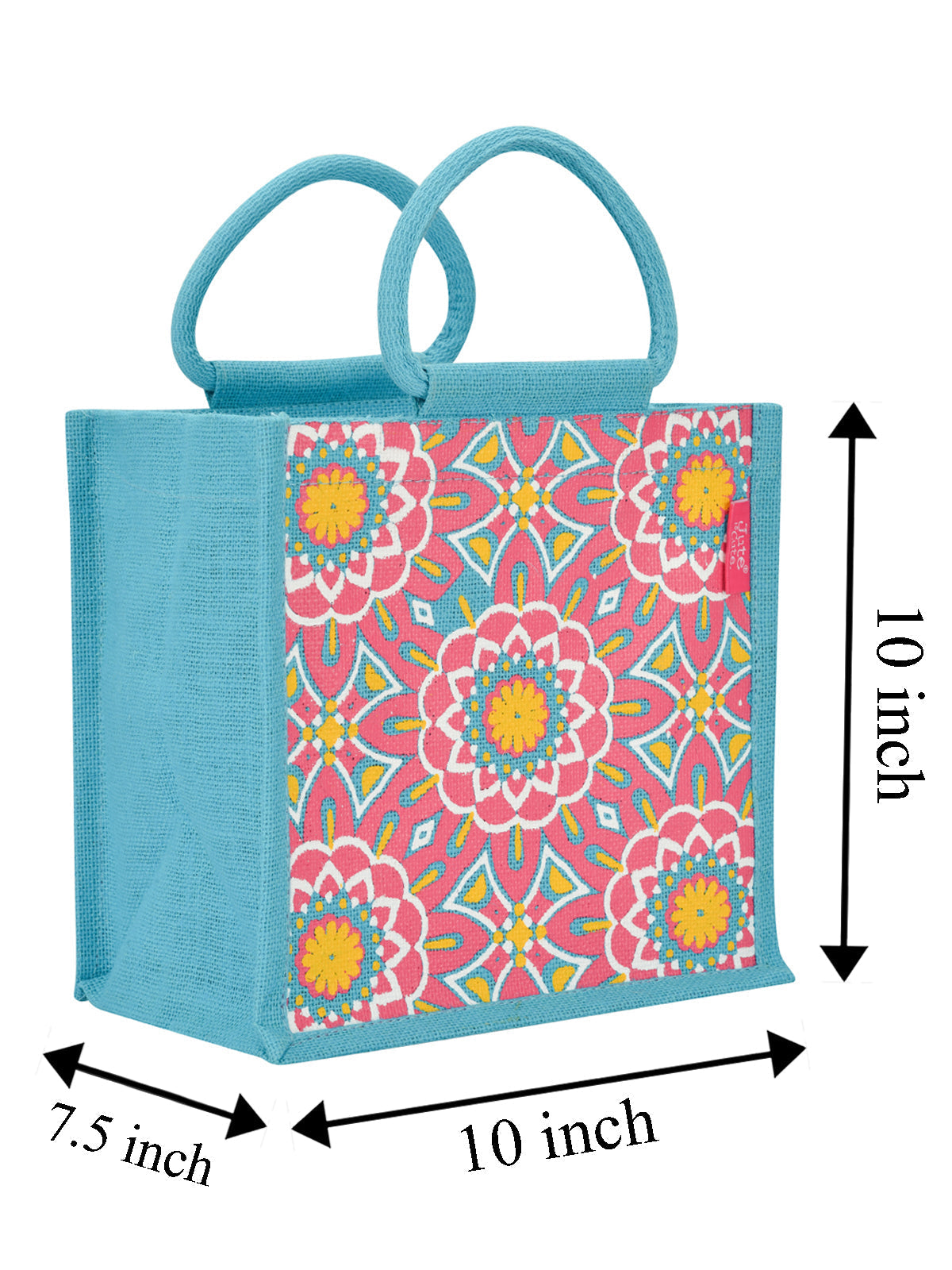 Jute Cottage Mughal Print Zipper Lunch Bag 100% Genuine Jute Bag