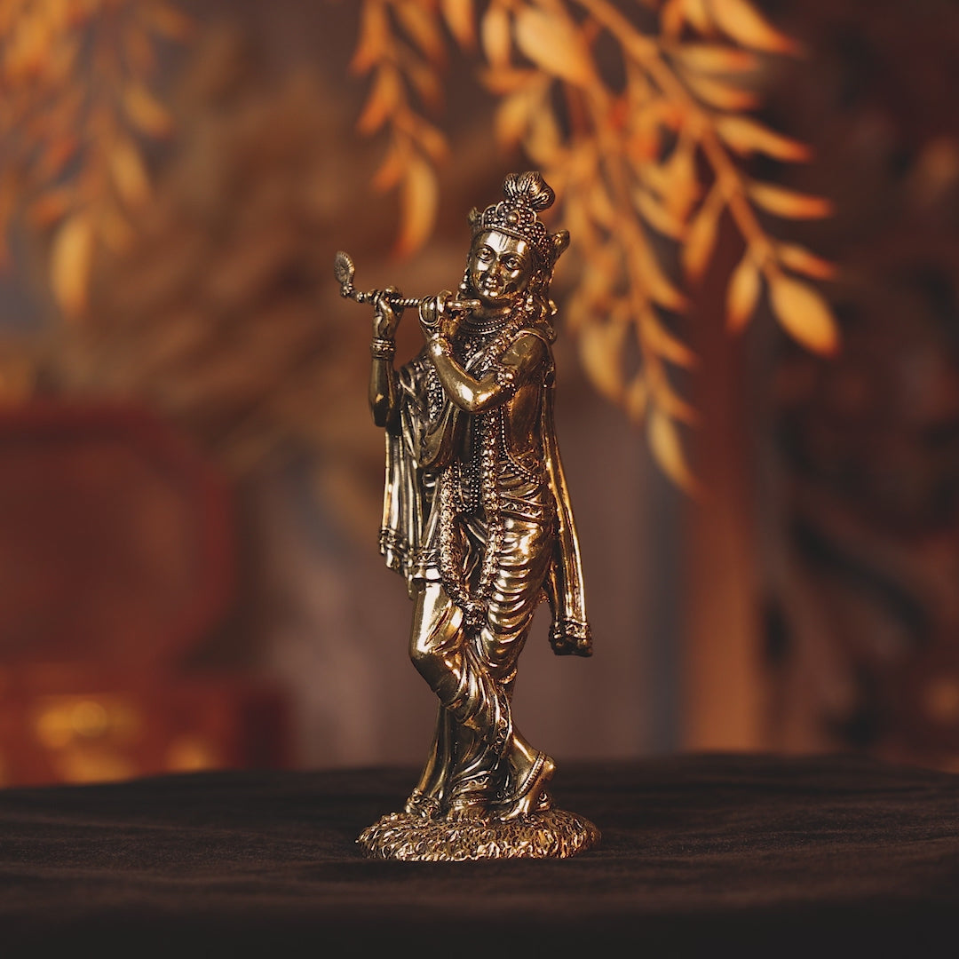 Svastika Brass Standing Krishna idol Playing Flute (6 Inch)