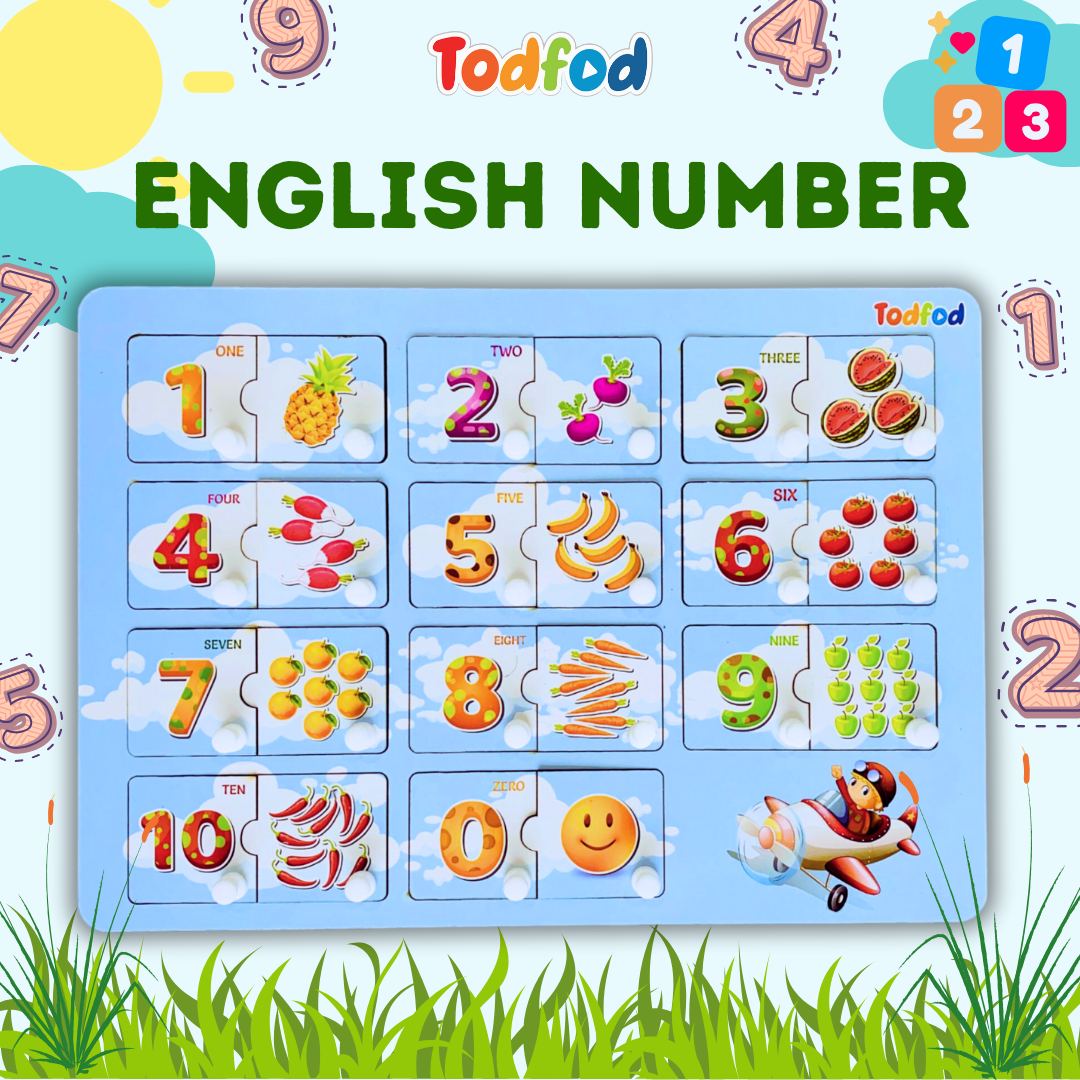 Wooden Knob & Pegged Puzzle - English Numbers for Kids