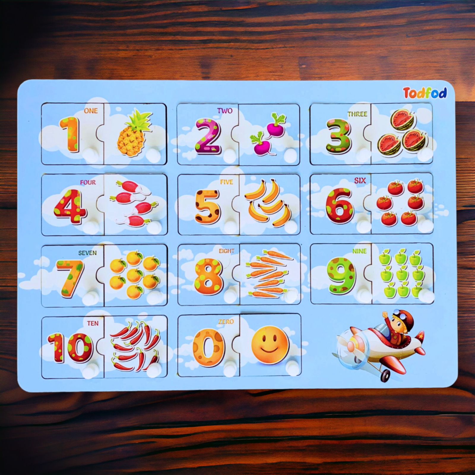 Wooden Knob & Pegged Puzzle - English Numbers for Kids