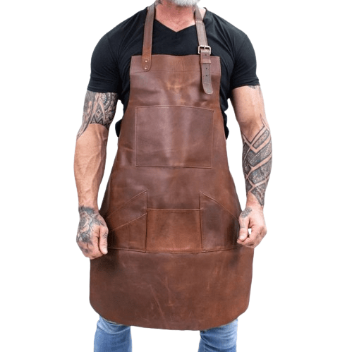 CraftShades Distressed Multi-Pocket Leather Apron – Brown Full Grain Leather – Butchers Apron For Hobbyists Woodwork Blacksmith with Pockets by MAHI