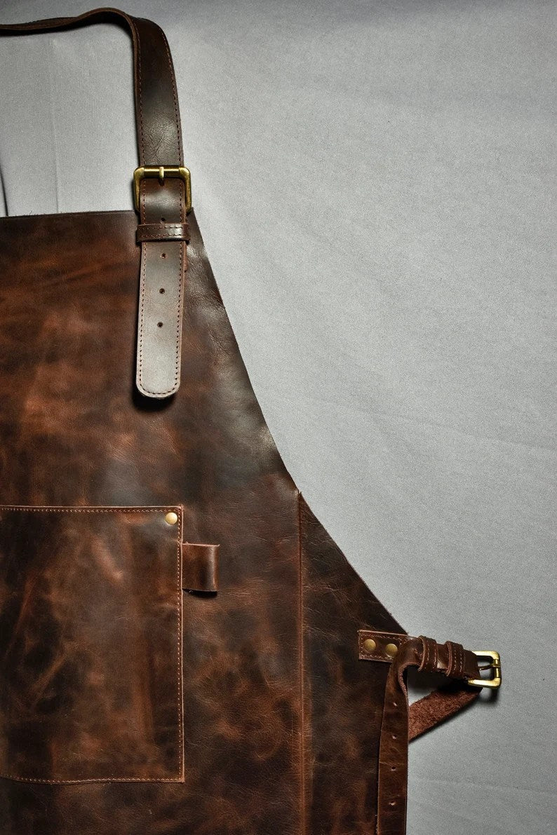 CraftShades Leather apron for men Personalized apron blacksmith apron black leather woodworking apron with pockets strap apron Valentines gift for him