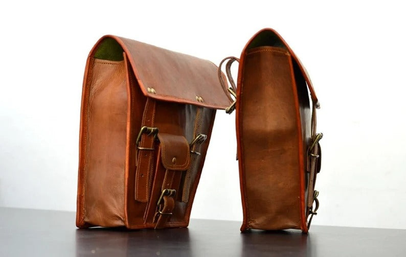 Craftshades Mothers Day Gift Leather Bike Bag pair saddle bag set of 2 bags panniers bag for bikers messenger bag