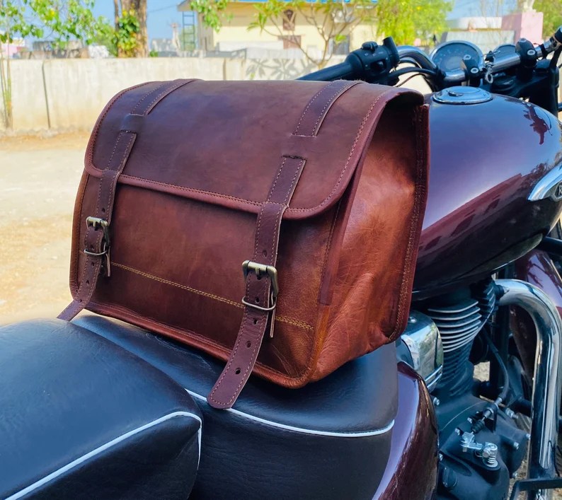 CraftShades bike bag motorcycle bags Leather bike bag saddle pannier bag bike tail bag leather side pouch bag