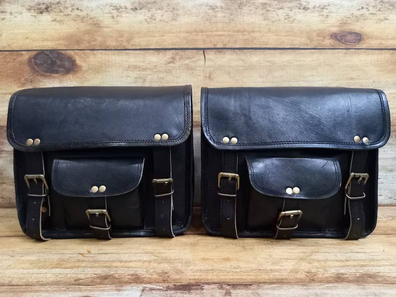 Leather Motorcycle Black Side bags 