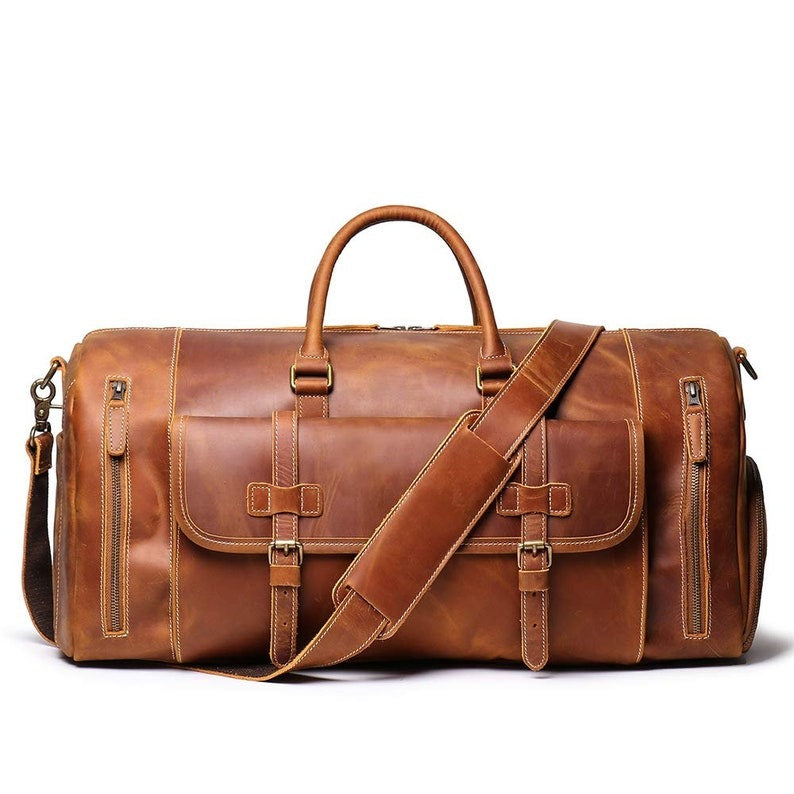 CraftShades: 20 inch Buffalo Leather Duffle Bag with Shoes Compartment| 100% Genuine Leather