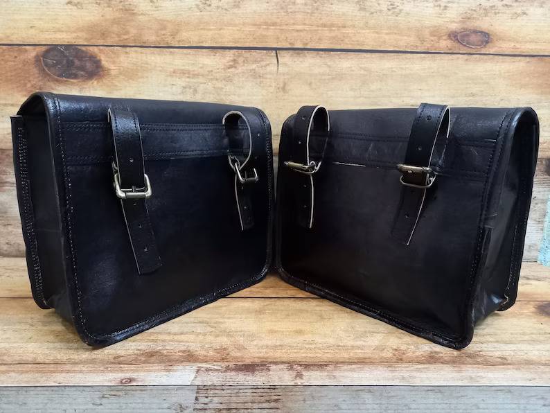 Leather Motorcycle Black Side bags 
