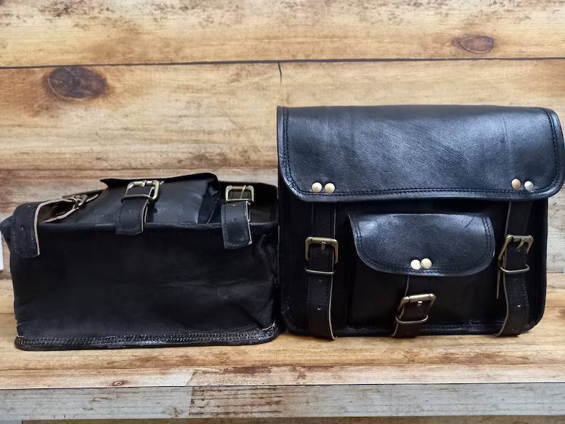 Leather Motorcycle Black Side bags 