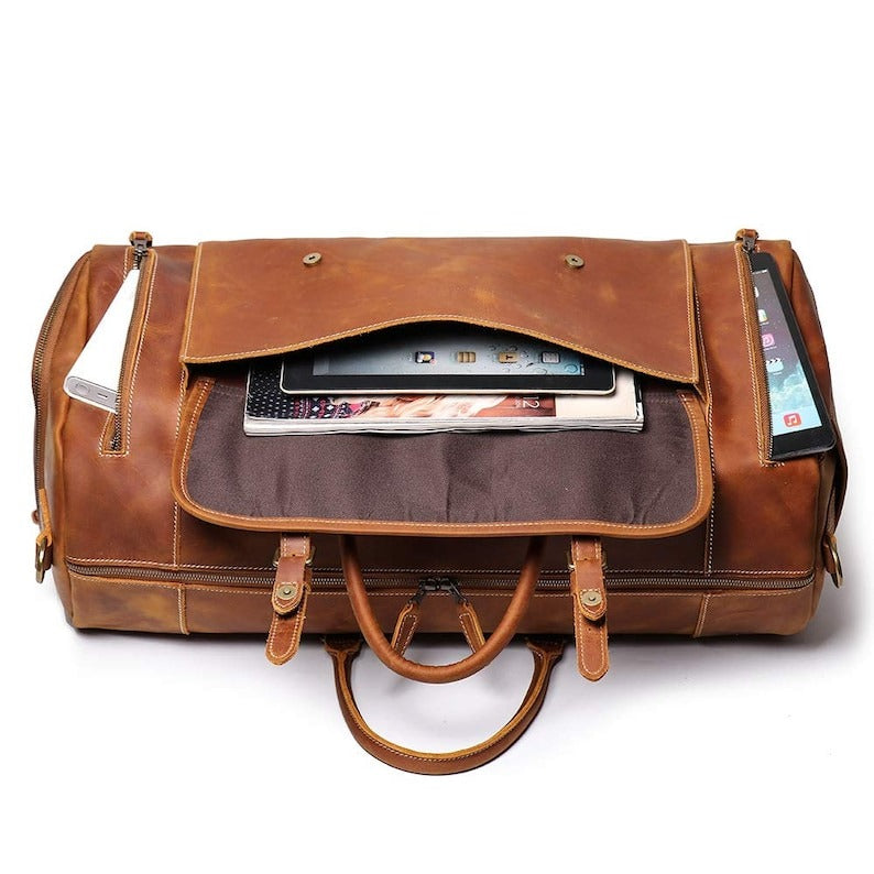CraftShades: 20 inch Buffalo Leather Duffle Bag with Shoes Compartment| 100% Genuine Leather