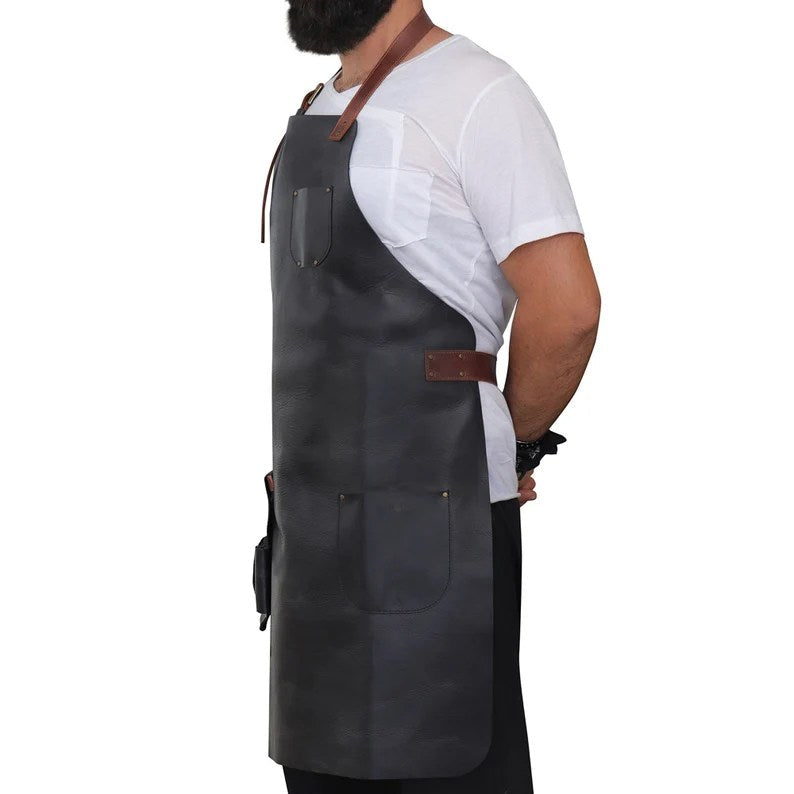 CraftShades Personalized Top Grain Leather Workshop Apron with Pockets for Men, Hand Crafted Woodworking Apron, Artist Full Apron, Best Gardening Apron