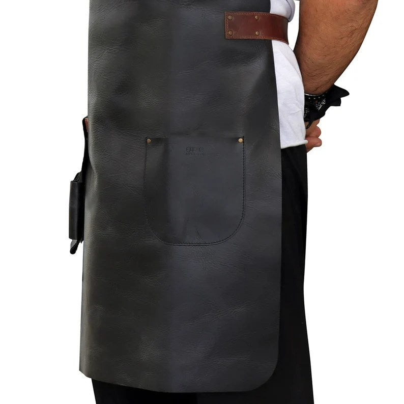 CraftShades Personalized Top Grain Leather Workshop Apron with Pockets for Men, Hand Crafted Woodworking Apron, Artist Full Apron, Best Gardening Apron