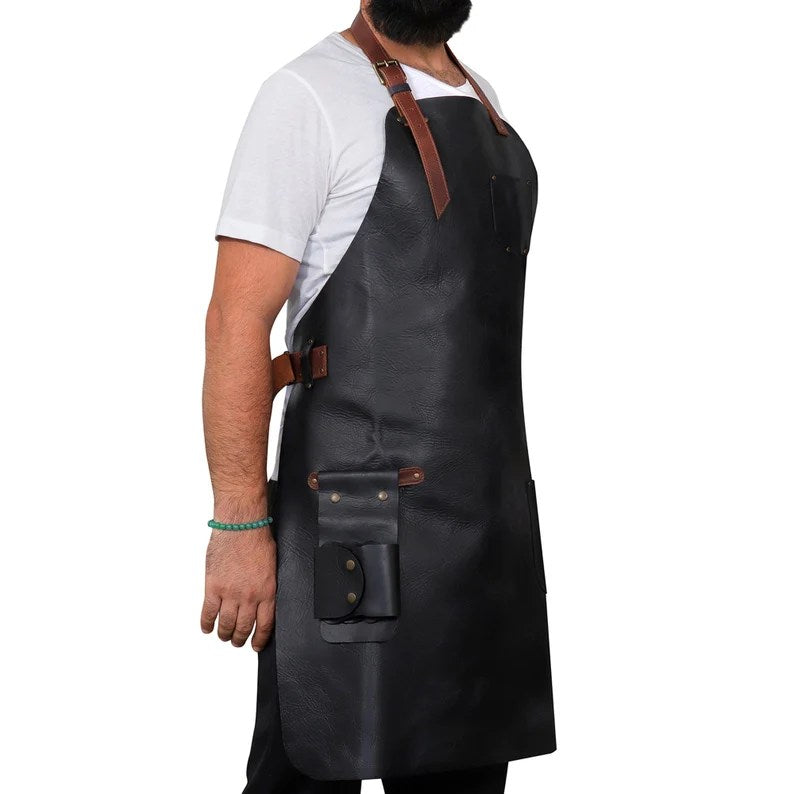 CraftShades Personalized Top Grain Leather Workshop Apron with Pockets for Men, Hand Crafted Woodworking Apron, Artist Full Apron, Best Gardening Apron