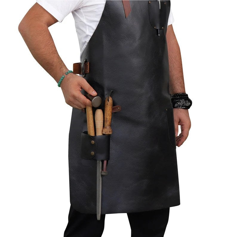 CraftShades Personalized Top Grain Leather Workshop Apron with Pockets for Men, Hand Crafted Woodworking Apron, Artist Full Apron, Best Gardening Apron