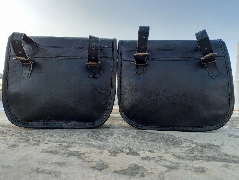 Craftshades Motorcycle Saddlebags Leather Bag Black Saddle Panniers Bags Large Bike Luggage 2 BAGS