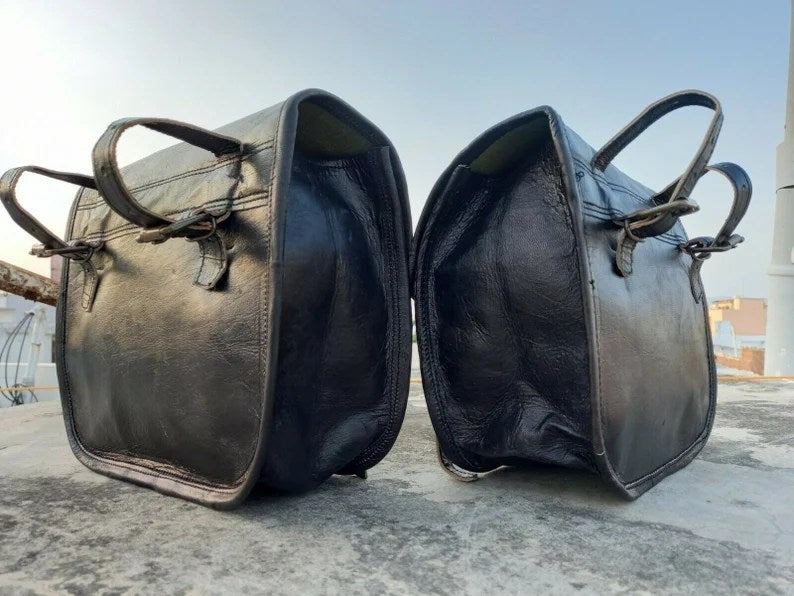 Craftshades Motorcycle Saddlebags Leather Bag Black Saddle Panniers Bags Large Bike Luggage 2 BAGS
