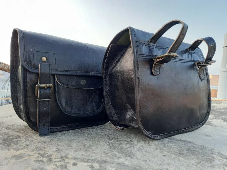 Craftshades Motorcycle Saddlebags Leather Bag Black Saddle Panniers Bags Large Bike Luggage 2 BAGS