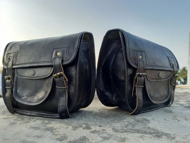 Craftshades Motorcycle Saddlebags Leather Bag Black Saddle Panniers Bags Large Bike Luggage 2 BAGS