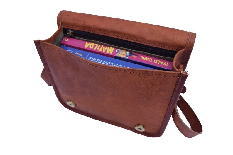 Craftshades – 9*11 inches Full Flap Handcrafted Goat Leather Messenger Bag | 100% Genuine Leather