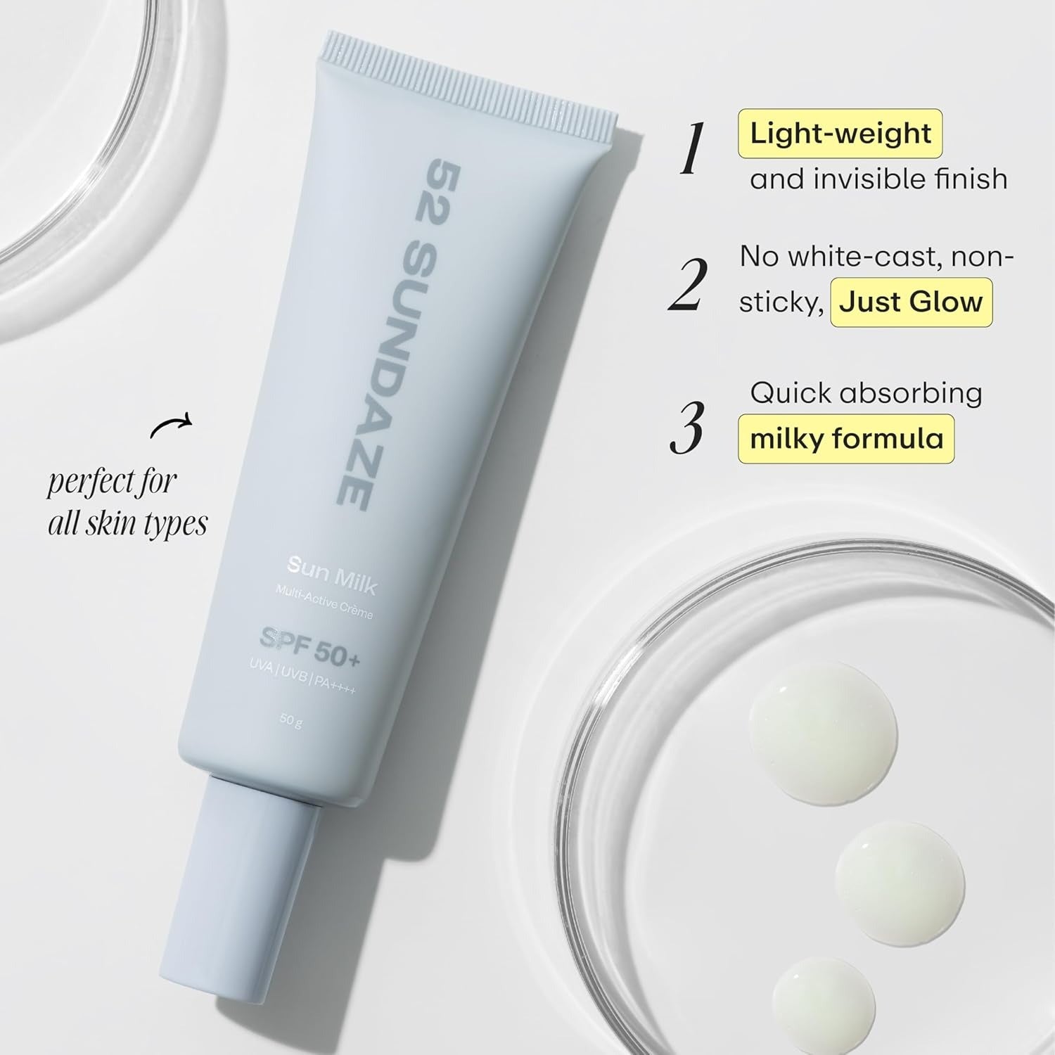 52 Sundaze Sun Milk Multi Active Cream For Face With SPF 50+ PA++++ Su ...
